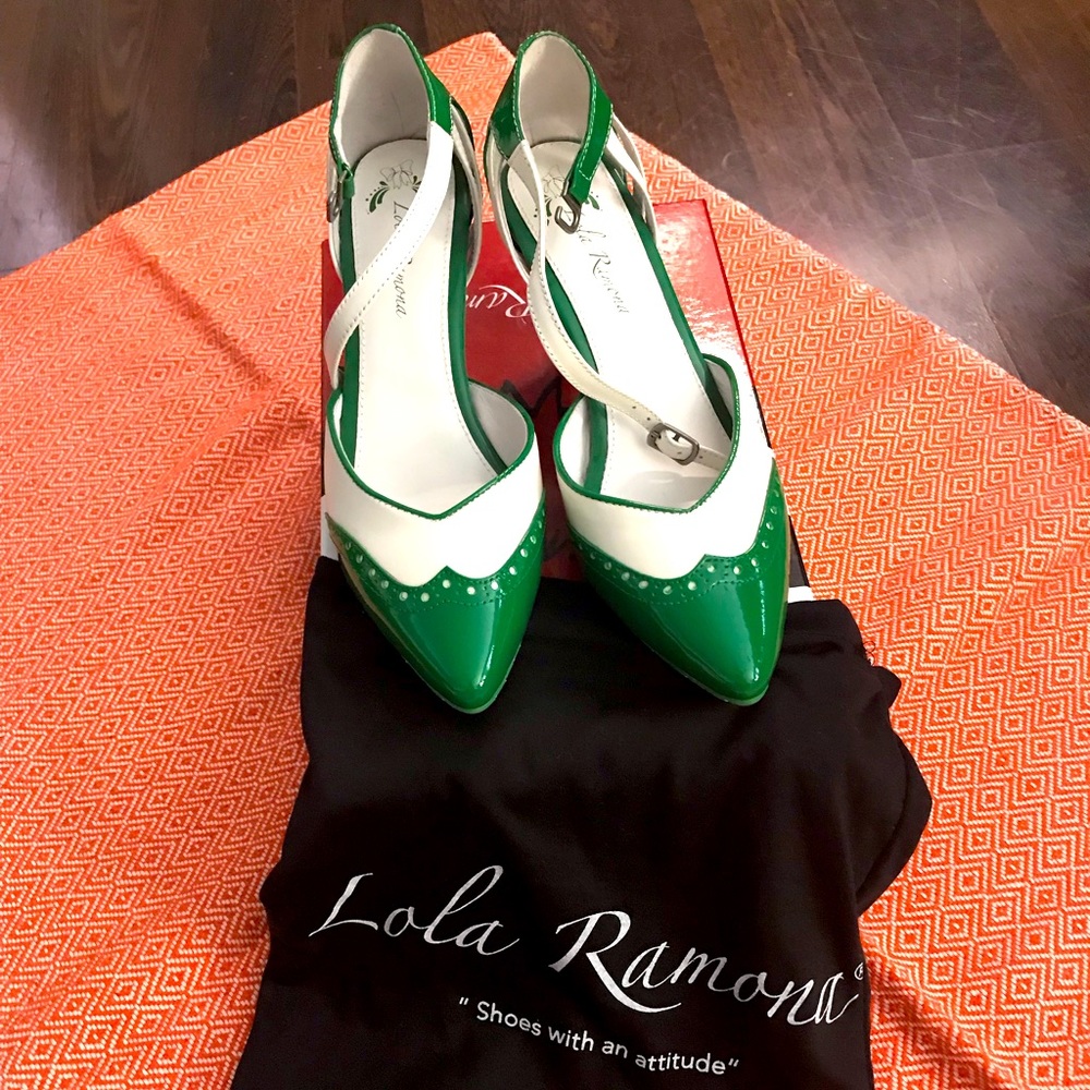 Green & White Leather Kitten Pump